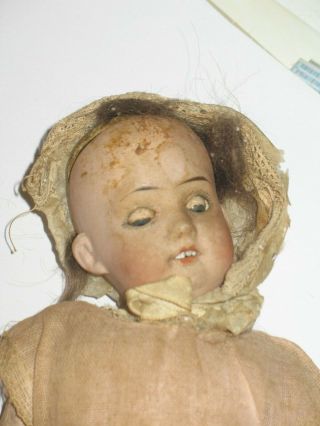 Very Old Bisque Head Paper Mache Body Baby Doll Made In Germany W/ Makers Mark