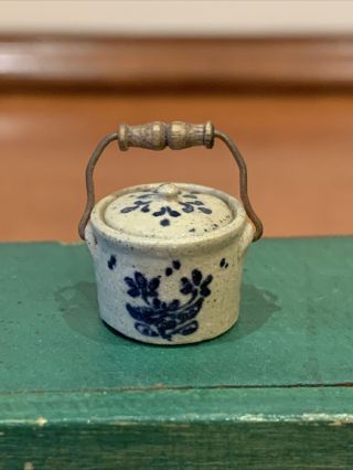 Vintage Dollhouse Miniature Igma Artisan Jane Graber Lidded Handle Pottery Crock