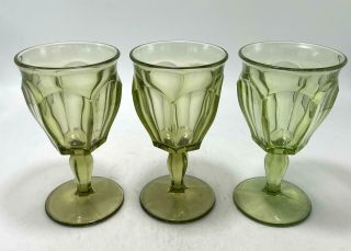 Set Of 3 Vintage Avocado Green Water/wine Goblets - 6 Panel