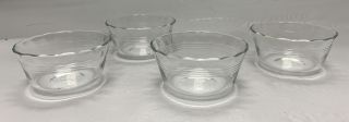 Set Of 4 Clear Pyrex 463 Custard Cup 175ml Glass 3 Ring 3.  75 " Diameter Scallop