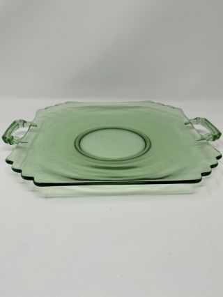 Antique Green Depression Glass Serving Plate With Handles