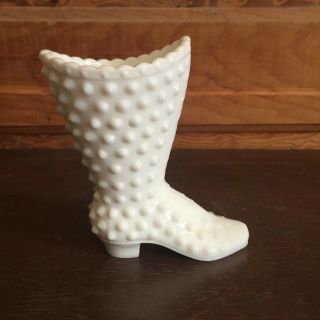 Vintage Fenton Milk Glass Hobnail High Heeled Boot Shoe