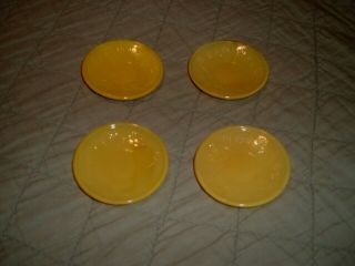 Depression Glass Akro Agate Yellow Raised Daisy Childrens Set Of 4 Saucers