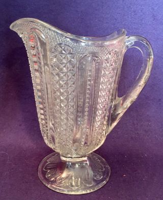 Eapg Antique Pattern Indiana Feather Pitcher Beatty - Brady Glass 101 1898