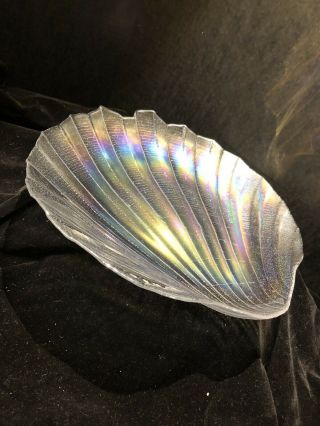 Glass Sea Shell Plate Serving Seafood Platter Clear Iridescent Shell Plate