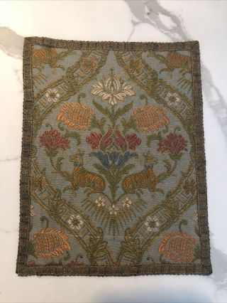 Vtg Doll House Tapestry Throw Rug,  Wall Hanging,  Floral Deer Or Dog