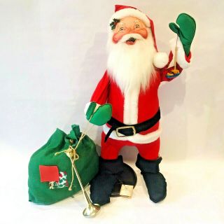 Vintage 1994 Annalee Mobilitee Christmas Santa Doll Large 30” Wood Display Stand