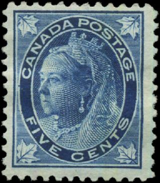 Canada 70 F - Vf Og Hr/dg 1897 Queen Victoria 5c Dark Blue Maple Leaf