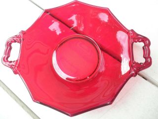 Vintage Elegant Carmen Red Glass Decagon Bowl