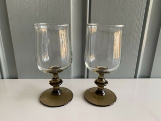 Vintage Clear And Amber Brown Wine Glasses Goblets - Set Of 2