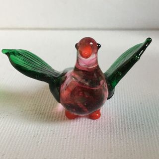 Vintage Murano Glass Small Pink Green Bird Dove? Cute Kitsch Retro Gift