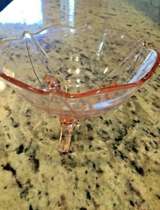 Collectible Vintage 3 Footed Pink Glass Candy Nut Dish