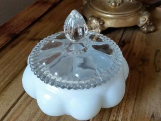 Fenton Two Tone Clear And White Opalescent Covered Candy Dish Powder Jar
