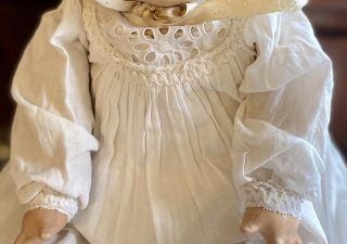 Gorgeous Antique Cotton Dress For 20” French / German Bisque Baby Doll 2