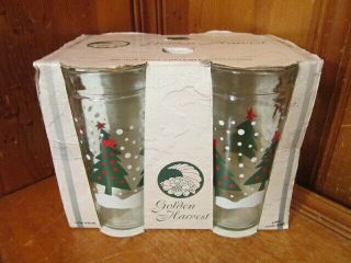 Set Of 4 Vintage Golden Harvest Christmas Tree Tumbler Anchor Glass Container Co