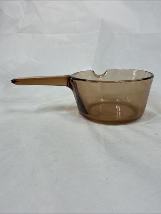Vintage Corning Pyrex Vision Ware 1L Amber Glass Sauce Pan with Pour Spout USA 3