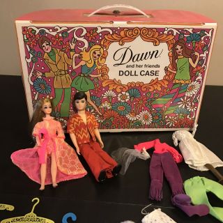 Vintage Dawn And Her Friends Doll Case W/ Clothes & 2 Dolls Including Gary