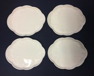 Vintage White Milk Glass Grape Fruit Pattern Snack Luncheon Plates Set Of 4