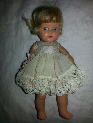 Vintage Vogue Ginny Plastic Painted Eye Toddles Toodles Lace Dress