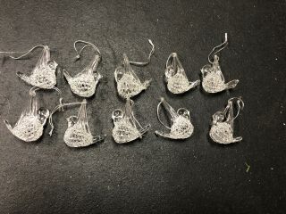 Hand Blown Art Glass Small Birds Christmas Ornaments Clear Set Of 10