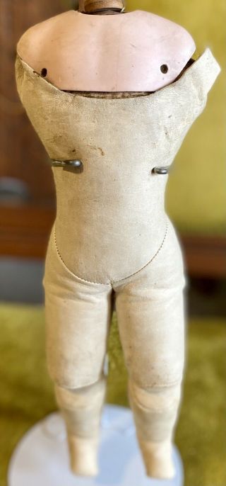 Antique 10 1/2” German Kid Doll Body With Shoulderplate For Bisque Doll
