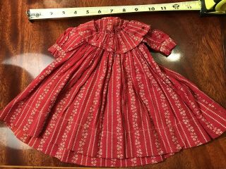 Adorable Red Antique Doll Dress Primitive Victorian French Bisque China Head
