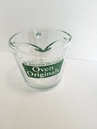 Anchor Hocking Oven Originals 4 Cup / 1 Quart Measuring Cup With Green Letters