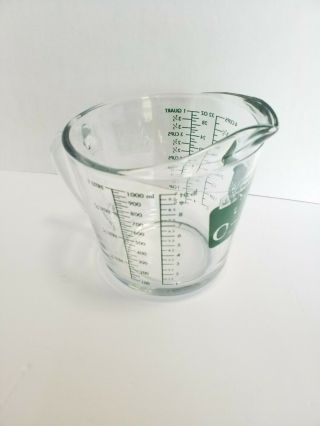 ANCHOR HOCKING OVEN ORIGINALS 4 CUP / 1 QUART MEASURING CUP WITH GREEN LETTERS 2