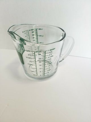 ANCHOR HOCKING OVEN ORIGINALS 4 CUP / 1 QUART MEASURING CUP WITH GREEN LETTERS 3