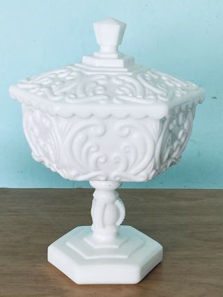 Vintage Milk Glass Candy Dish Bowl With Lid