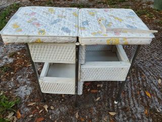Vintage White Wicker Doll Changing Table With Padded Top By Badger Basket Co