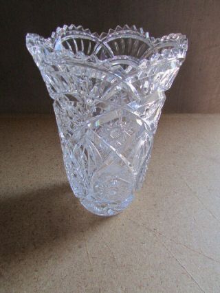 Lead Crystal Vase 8 3/4 " Tall X 5 3/4 " Round Top X 3 " Base