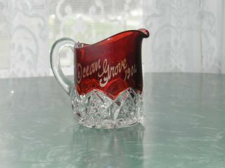 Antique 1901 Eapg Ruby Flash Glass Souvenir Pitcher Ocean Grove Jersey Annie