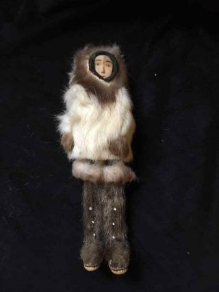 Vintage Alaskan Eskimo Inuit Doll Real Fur 8.  5 Inches