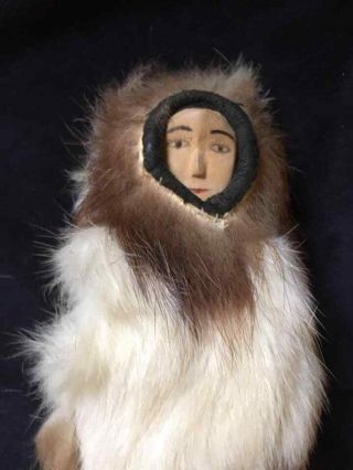 Vintage Alaskan Eskimo Inuit Doll Real Fur 8.  5 inches 2