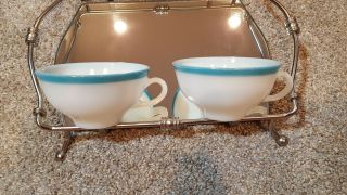 Vintage Pyrex Aqua Spray Border Coffee Tea Cup Mug Turquoise Teal Blue (2)