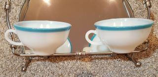 Vintage Pyrex aqua spray border coffee tea cup mug turquoise teal blue (2) 2