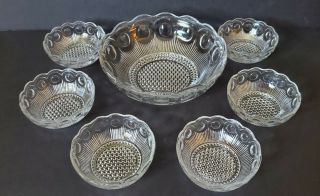 Vintage U.  S.  Glass Co Manhattan Pattern Clear Glass Scalloped Rim Berry Bowl Set