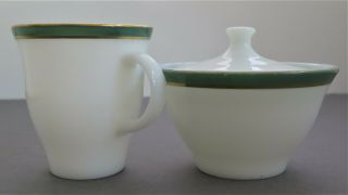 Vintage Pyrex Regency Green Teal Sugar Bowl W/lid & Creamer Milk Glass