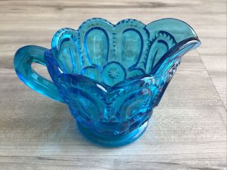 Vintage Le Smith Teal Blue Moon And Stars Glass Creamer Cream Pitcher