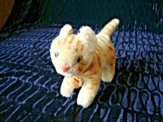 Vintage Steiff Tabby Cat - Mohair - 6 " - No Ear Buttons - No Id 