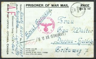 Prisoner Of War Mail (base P.  O.  Ottawa) Pow 132 28.  Jul.  44 Great Germany Sc13