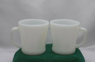 2 Vintage Fire King Anchor Hocking White Milk Glass D Handle Coffee Cups U.  S.  A.