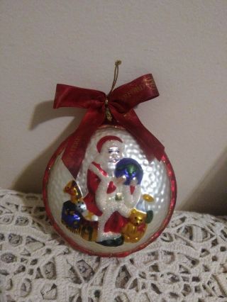Waterford Blown Glass Christmas Ornament Santa Globe Two - Sided No Box