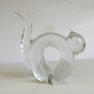 Vintage Heavy Clear Crystal Art Glass Cat Sculpture Italian Zanetti Inspired 6 "