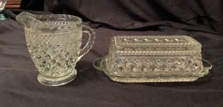 Anchor Hocking Wexford Clear Glass Butter Dish W/ Lid And Creamer Mcm Vintage