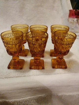 Vintage Indiana Glass Colony Park Lane Amber Wine Juice Glass Set Of 6 3.  5 " Tall