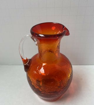 Vintage Orange Amberina Crackle Glass 3 1/2 " Mini Pitcher Or Creamer