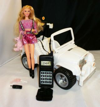 Vintage Clueless Tv Show White Jeep & Cher Doll W/ Accessories Rare Mattel Arco