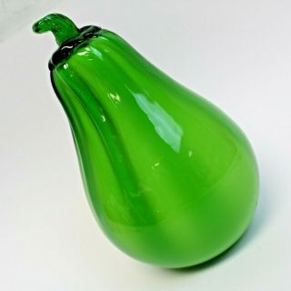 Vintage Retro Murano Style Green Pear Studio Art Glass Hand Blown Fruit 4.  5 "